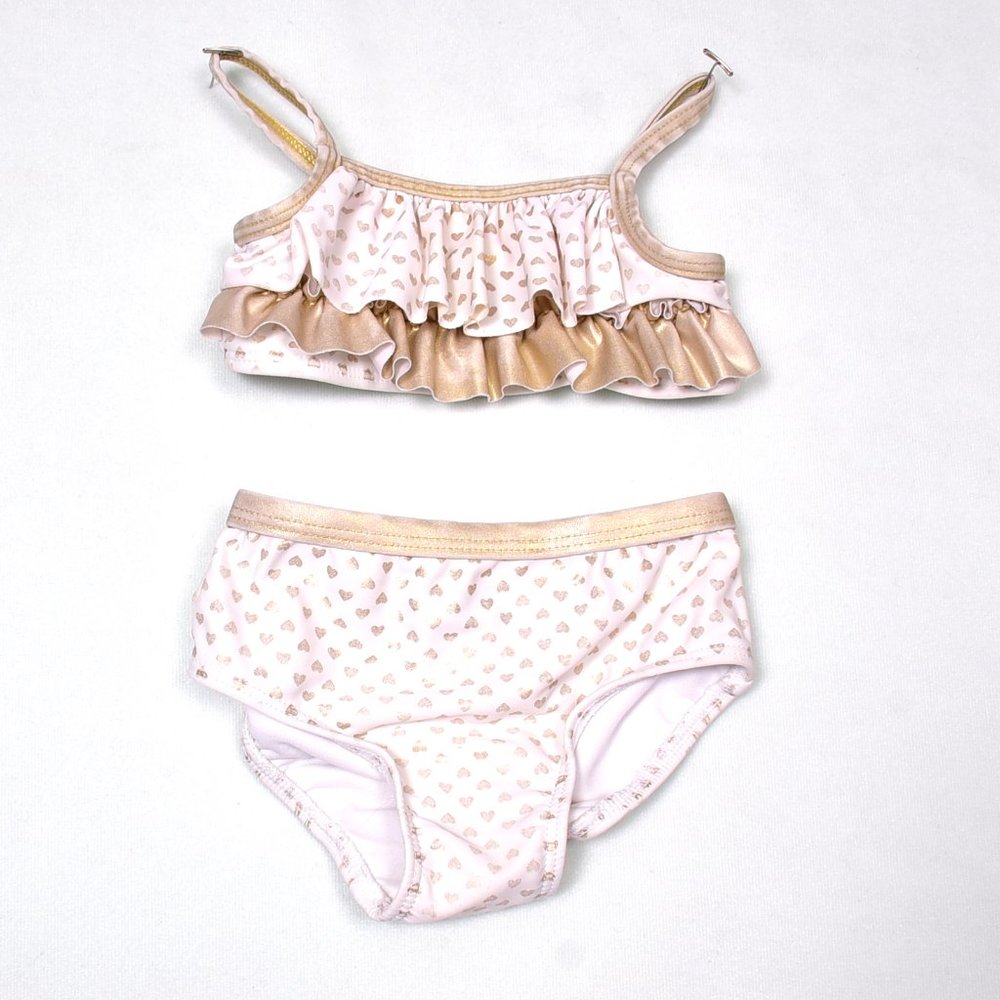 OP Gold Hearts  Baby Girl's Bikini Swimsuit Size 18 Months